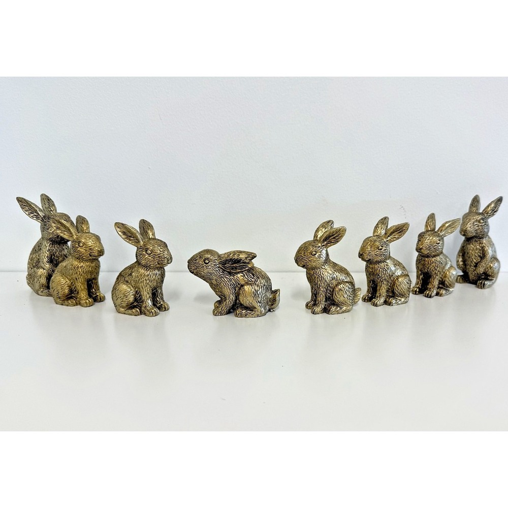 Gold Bunny Rabbit Figurines Set of 8 Mini Decorative Easter Farmhouse